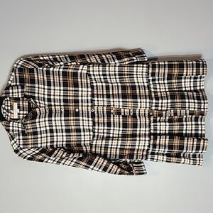 LOFT Plaid Flannel Shirt Dress Sz XSP Tiered Comfy Academia‎ Preppy Babydoll